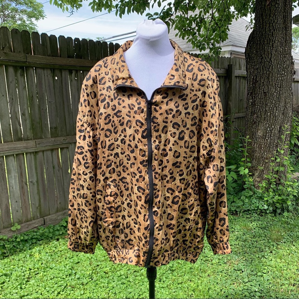 Vintage 1980s Leopard Print Silk Bomber Jacket